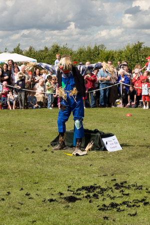 Scarecrow is left, with the dead crow's feathers scattered on the ground.